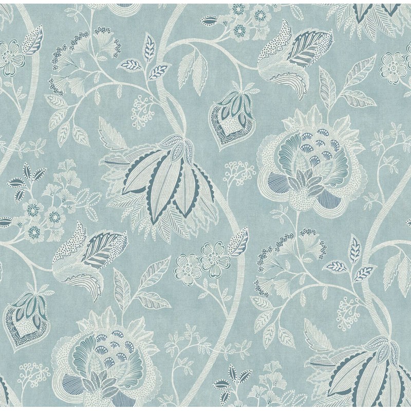 Papel pintado FLORAL ÉTNICO AZUL PASTEL