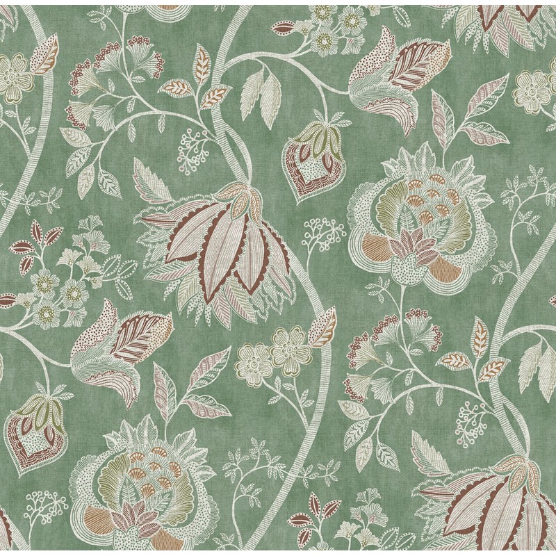 Papel pintado FLORAL ÉTNICO VERDE