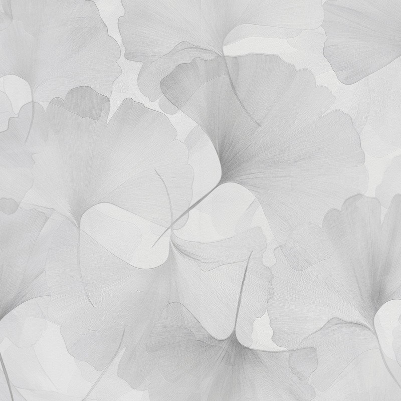 Papel pintado HOJAS GINKGO GRIS PERLADO
