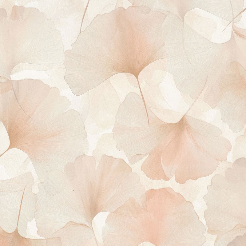 Papel pintado HOJAS GINKGO ROSA CORAL
