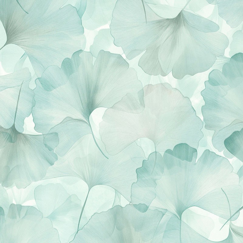 Papel pintado HOJAS GINKGO VERDE AGUA