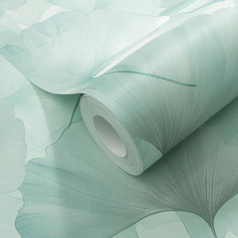 Fotografía en detalle de Papel pintado HOJAS GINKGO VERDE AGUA de Servicat Pinturas