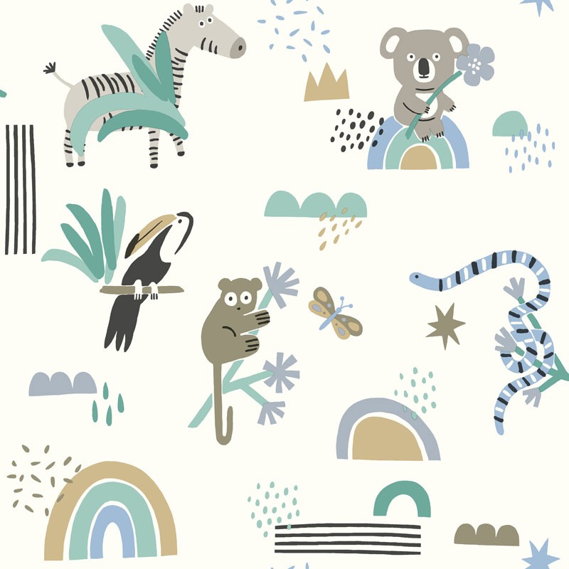 Papel pintado INFANTIL ANIMALES TURQUESA