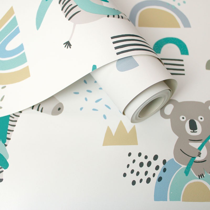 Fotografía en detalle de Papel pintado INFANTIL ANIMALES TURQUESA de Servicat Pinturas