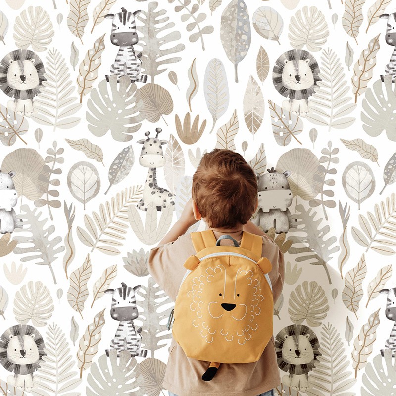 Fotografía en detalle de Papel pintado INFANTIL SELVA TROPICAL BEIGE de Servicat Pinturas