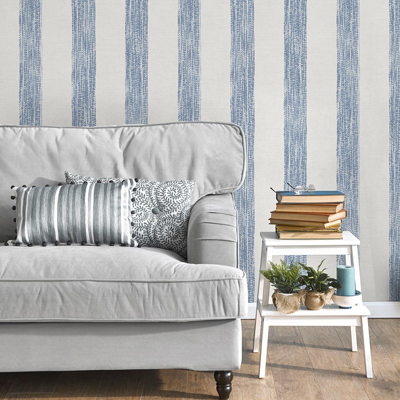 Fotografía en detalle de Papel pintado RAYAS ÉTNICAS AZULES de Servicat Pinturas