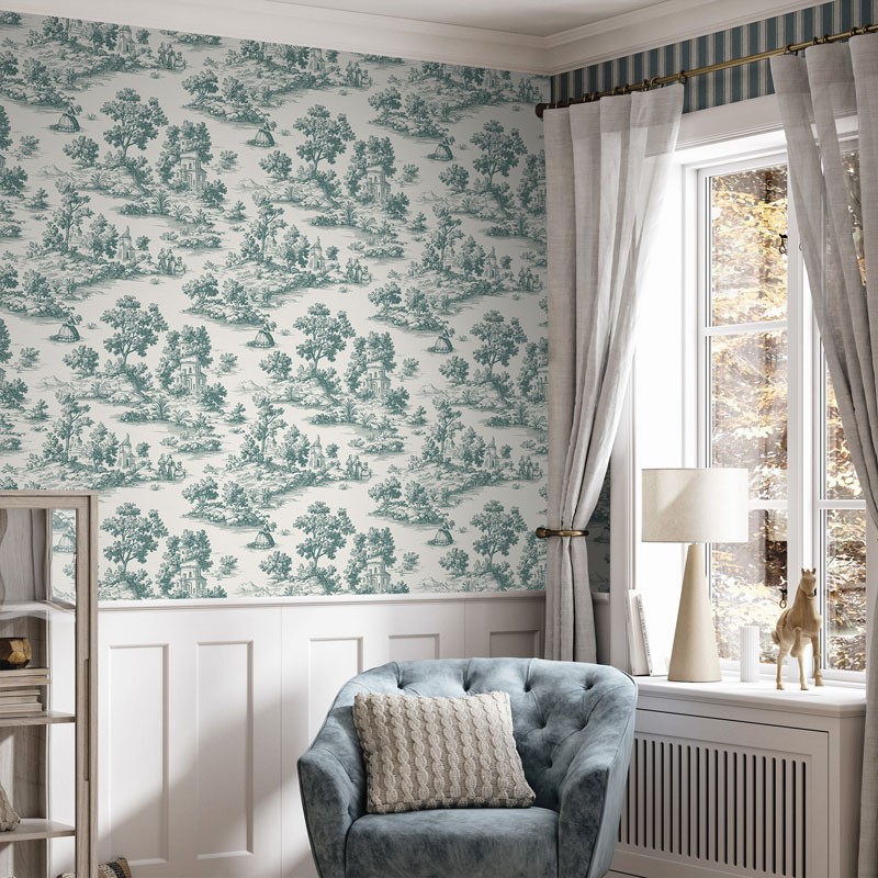 Fotografía en detalle de Papel pintado TOILE DE JOUY VERDE de Servicat Pinturas